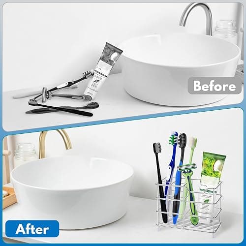 Toothbrush Holders for Bathrooms 304 Stainless Steel Quick Drying Silver | Upgrade Heavy Duty Sturdy Durable Toothpaste Holder Bathroom Organizer Storage Decor Accessories Tooth Brush Holder Caddy thumbnail 5