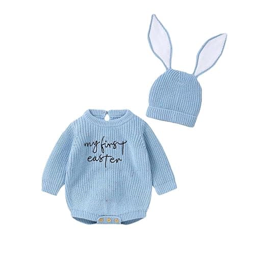 Amnnchya My First Easter Baby Girl Boy Outfit Newborn Knit Sweater Long Sleeve Oversized Pullover Sweatshirt Romper - Image 1