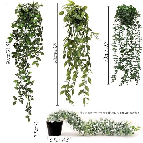 KIRIFLY Fake Plants Artificial Indoor Faux Hanging Plants Greenery Eucalyptus Green Décor 3 Pack for Home Bathroom Farmhouse Room Shelf thumbnail 3