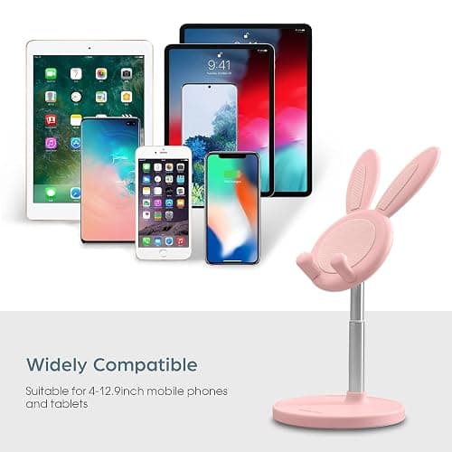 nediea Cell Phone Stand,Angle Height Adjustable Bunny Phone Stand for Desk,Cute Rabbit Phone Holder Stand for Desk, Compatible with All Mobile Phones, Tablets(4-10in) (Pink) thumbnail 8
