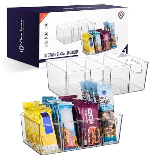 ClearSpace Plastic Pantry Organization and Storage Bins with Removable Dividers – Perfect Kitchen Organization or Kitchen Storage – Refrigerator Organizer Bins, Cabinet Organizers (2 Pack) - Image 1