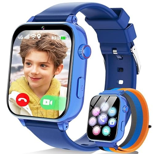 4G Kids Smart Watch Phone GPS, Smartwatch for Boys Girls Ages 4-12 Years with Video Call Chat Class Mode SOS Camera Alarm Games Parental App Touch Watch Gifts for Children (Includes SIM Card) Blue - Image 1