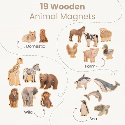 Gale Tots Wooden Animal Magnets for Toddlers | 19 Pieces | Original Watercolor Art on Basswood | Aesthetic Fridge Magnets | Farm, Wild, Sea & Domestic | Montessori-Inspired | Ages 2+ thumbnail 3