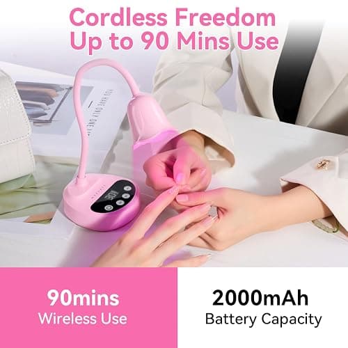 Makartt Cordless Flash Cure UV Nail Lamp for Gel Nails Adjustable Gooseneck | 50 mW/cm² Rechargeable UV Light with Auto Sensor & 4 Timers for Better Gel Curing at Home, Salon or Travel, Pink thumbnail 3