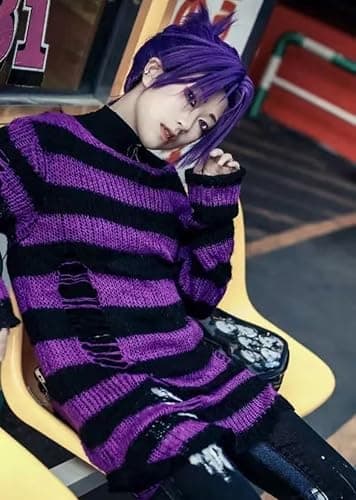 URAWESO Goth Y2K Striped Sweater Ripped Punk Gothic Long Sweaters for Women Harajuku Aesthetic Halloween Pullover Tops thumbnail 3