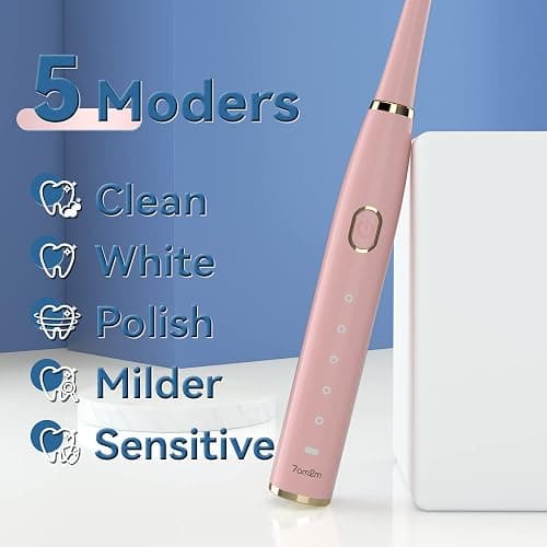 7AM2M Sonic Electric Toothbrush for Adults and Kids High Power Rechargeable | 8 Brush Heads,5 Adjustable Modes, Built-in 2-Minute Smart Timer,4 Hours Fast Charge for 30 Days(Pink) thumbnail 3