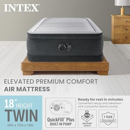Intex Twin Size Air Mattress, 18in Height, Built-in Pump, Dura-Beam Deluxe Comfort-Plush - Portable Inflatable Blow-up Bed for Camping, Travel, Guests thumbnail 3
