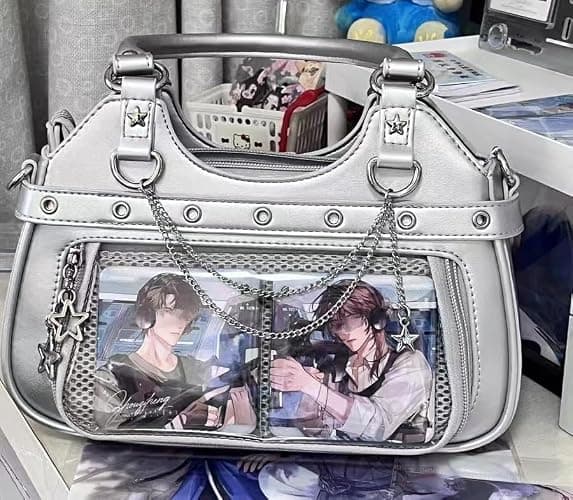 Uchyius Kawaii Ita Bag, PU Leather Shoulder Bag with Insert Anime Badge Display, Y2k Purse Pin Display Crossbody Bags thumbnail 6