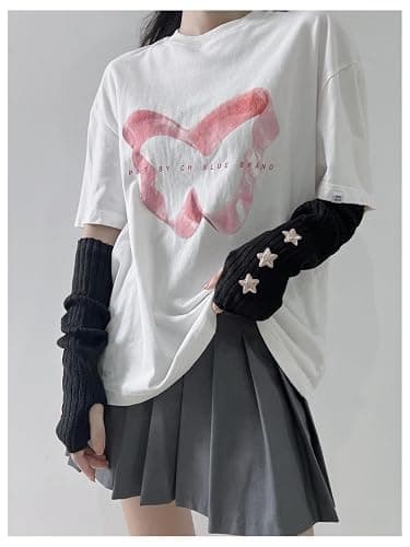Verdusa Women's Y2k Arm Warmers Heart Knit Arm Sleeves Fingerless Gloves thumbnail 2