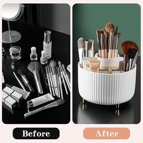 fanado 360° Rotate Makeup Brush Holder Organizer, Makeup Organizers Countertop, Makeup organization and Skincare Storage for Vanity, Desktop, Bathroom (White) thumbnail 8