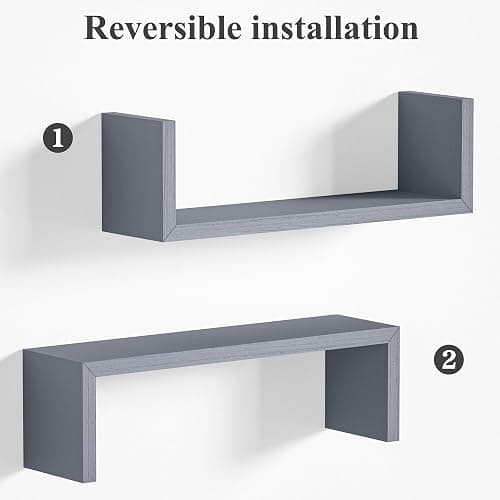SRIWATANA Floating Shelves for Wall, Wall Shelves for Bathroom, Bedroom, Living Room, Kitchen, Office, Wood Shelves for Home Decor Set of 5 (Weathered Grey) thumbnail 7
