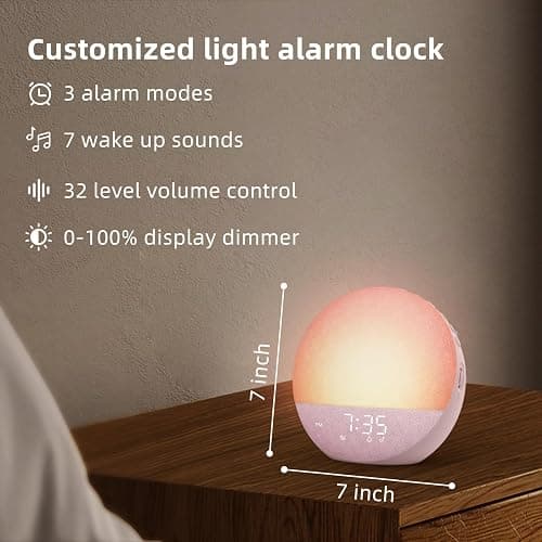 Odokee Sunrise Alarm Clock White Noise Machine: Natural Wake Up Light - Dimmable Clock with Bluetooth Speaker for Bedroom - 25 Sleep Sounds for Baby Adults Kids Sakura Pink thumbnail 9