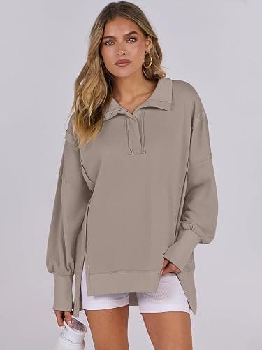 ANRABESS Sweatshirts Oversized Loose Button Up Henley Pullover Top thumbnail 5
