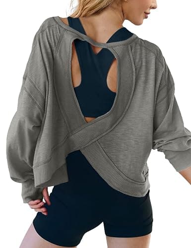 UNIANKIYA Open Back Workout Tops for Women Long Sleeve Cropped Athletic Clothes Gym Running Yoga Low Impact Sports T Shirts thumbnail 4