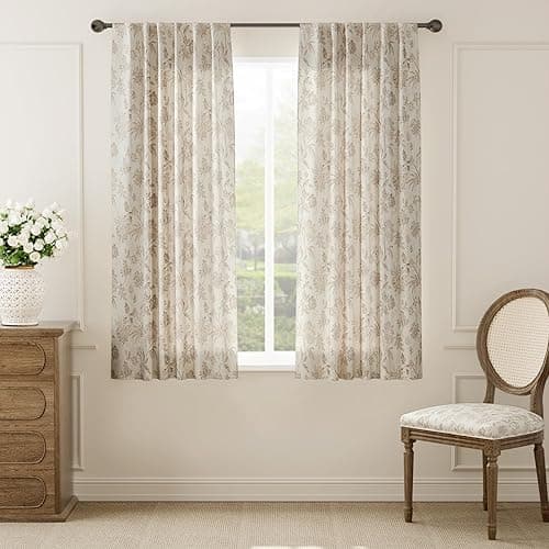 jinchan Linen Floral Curtains for Living Room with Printed Flower 63 Inches Long Light Filtering French Country Back Tab Rod Pocket Taupe Window Curtain Set Farmhouse Drapes 2 Panels Taupe thumbnail 3
