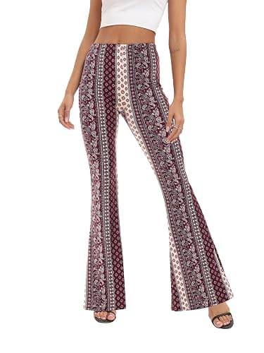 WSPLYSPJY Women's Print Stretch Bell Bottom Flare Palazzo Pants Trousers thumbnail 5