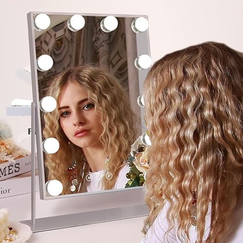 COOLJEEN Makeup Mirror Vanity Mirror with Lights - 12 Led Bulbs Lighted Hollywood Mirror, 10X Magnification,3 Color Modes, Touch Control, Women Gift (White) thumbnail 6