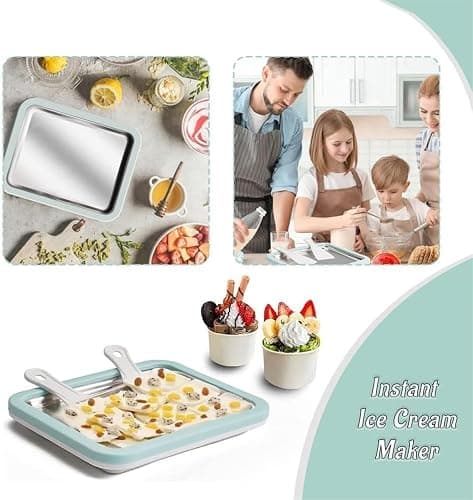 At-Home Rolled Ice Cream Maker Kit, Instant Freeze Plate with 2 Scrapers, DIY Homemade Ice Cream tray, Yogurt, Gelato, Sorbet, Fun Family Activity, Iced Stir Frying Machine (White) thumbnail 3