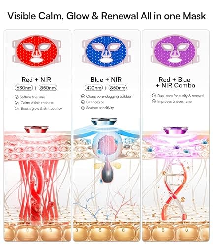 INIA Red Light Therapy Mask for Face, 850nm NIR, Red/Blue LED Light 4 Modes | Visible Results in Just 4 Weeks, 220 LEDs, 105mW/cm² Output, 2600mAh Rechargeable Battery, 10-30min Timer, Auto Shut-off thumbnail 3