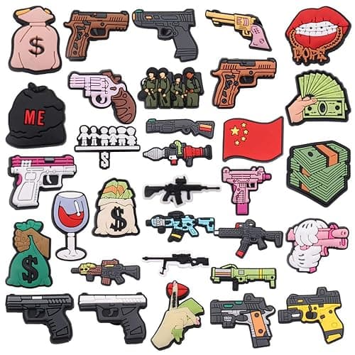 NAN TIAN ZAI 32Pcs Pistol Various Gun PVC Shoe Charms Wine Dollar Slipper Decorations Clog Button Accessories Man Woman Favor Party Gifts - Image 1