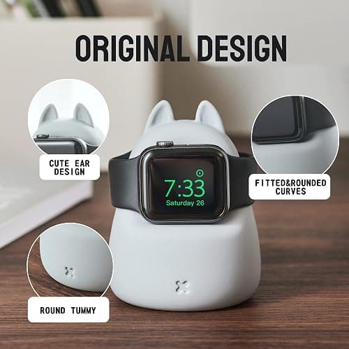 ELETIUO Charger Stand Compatible with Apple Watch Series Ultra2/Ultra/10/9/8/SE2/7/6/SE/5/4/3/2/1 (49/46/45/44/42/41/40/38mm),Dinosaur iWatch Charging Dock,Supports Nightstand Mode,White - White thumbnail 5