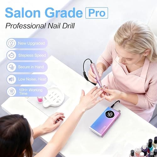 Electric Nail Drill File Professional 40000 RPM, Melodly Rechargeable Electric Nail File Machine Kit for Acrylic Gel Nails Polishing Removing, Portable Cordless Efile with Gold Bits Kit at Salon Home thumbnail 2