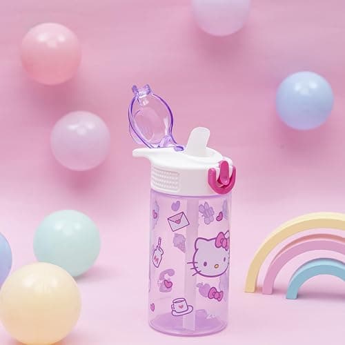 Zak Designs Sanrio Sage Kids Water Bottle For School or Travel, 16oz Durable Plastic Water Bottle With Straw, Handle, and Leak-Proof, Pop-Up Spout Cover (Hello Kitty) thumbnail 4