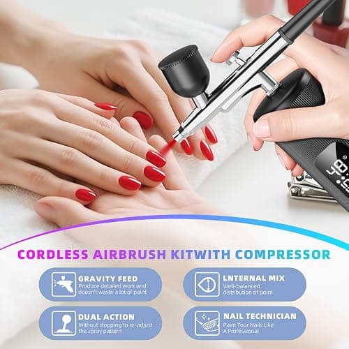 Airbrush Kit with Compressor - 48PSI High Pressure, Non-Clogging Air Brush Set, 6000 mAh Extra Long Standby, Ideal for Painting, Modeling, Cake Decorating, Pastry, Makeup and Nail Art thumbnail 4