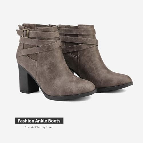 TOETOS Women's Chunky High Heel Ankle Boots Close Toe Fall Heeled Booties Shoes thumbnail 3