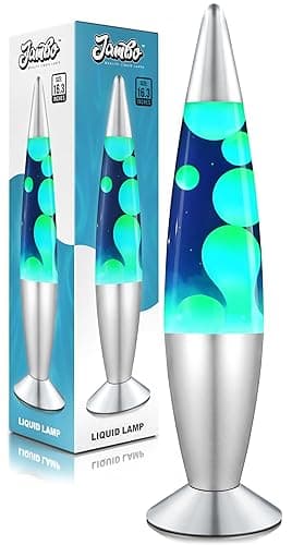 JAMBO 16" Beautiful Lamp- Blue with Yellow/Green Wax, Relaxing Liquid Light, Night Light Nightlight, Home Decor Living Room Office Bedroom Lamp for Adults Teens Kids, Magma Motion - Silver Base, Blue Liquid, Yellow Wax - 16"