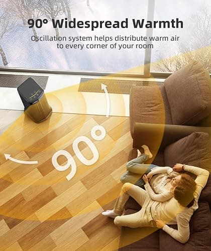 BREEZOME Space Heater for Indoor Use, 1500W Fast Heating Electric Heater with Thermostat & 24H Timer, 90°Oscillating PTC Ceramic Heater, Portable Room Heaters for Home Bedroom Office, Dark Grey thumbnail 7