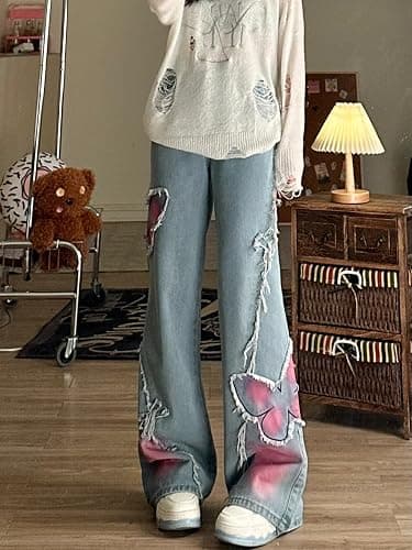 Emo Pants Emo Clothes Y2k Butterfly Pants Gothic Baggy Goth Cargo Jeans Tye Die Goth Gothic Clothes thumbnail 3