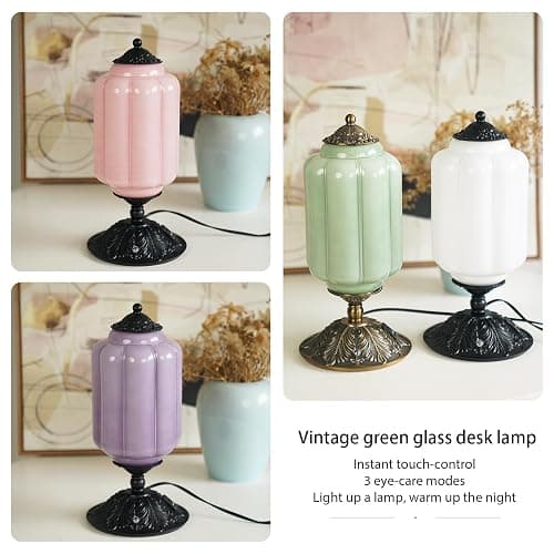 Milk Glass Touch Table Lamp, Elegant Green Jadeite Glass Bedside Desk Lamp 3 Way Dimmable with USB C+A Charging Ports - Bedroom Nightstand & Living Room Essential, 4W Bulb Included (Green, 6.5) thumbnail 6