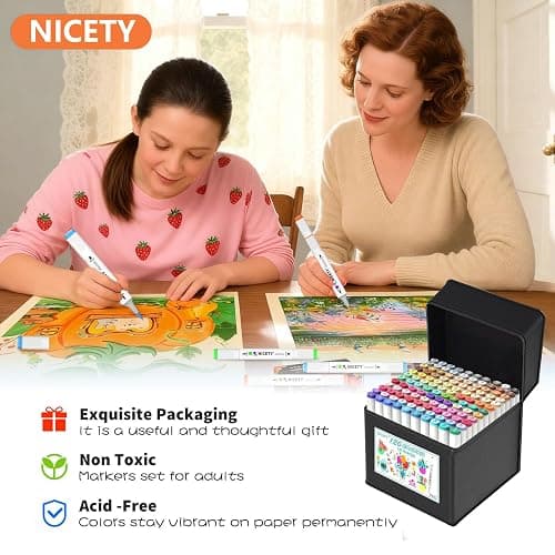 NICETY 120 Colors Alcohol Markers Dual Tip Brush & Chisel – Alcohol Based Art Marker Set for Sketching, Drawing, Coloring, Painting, Illustration – Markers for Artists, Adults, Beginners thumbnail 8