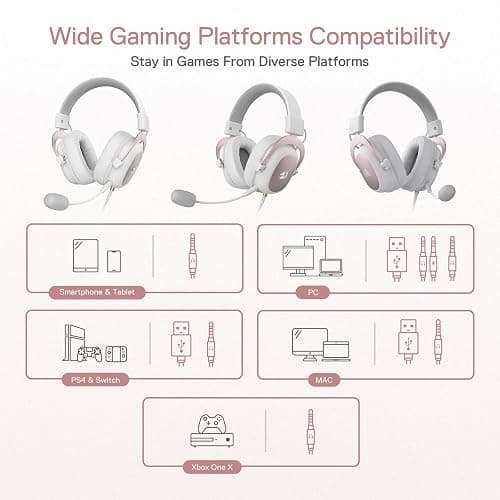 Redragon H510 Zeus White Wired Gaming Headset - 7.1 Surround Sound - Memory Foam Ear Pads - 53MM Drivers - Detachable Microphone - Multi Platforms for PC, PS4/3 & Xbox One/Series X, NS thumbnail 6