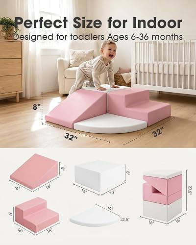 little dove PU Leather 4-Piece Foam Climbing Blocks for Toddlers 1-3 | Toddler Climbing Toys Indoor, Soft Play Set for Crawling Climbing and Sliding, Easy to Clean, Ideal Gift for Kids, Pink thumbnail 2
