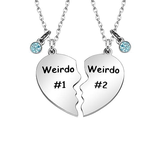 Maxforever Friendship Gifts, Weirdo 1 Weirdo 2psc Set Split Heart Pendant Necklaces BFF Gift for Best Friend - Image 1