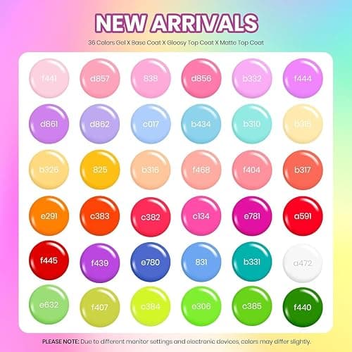 Beetles Spring Gel Polish Set - 36 Colors Pastel Neon Rainbow Bright Color Gel Polish Set with Base Coat Glossy Matte & Glitter Top Coat Pink Red Yellow Manicure Vivid Whimsy Summer Gifts for Women thumbnail 4