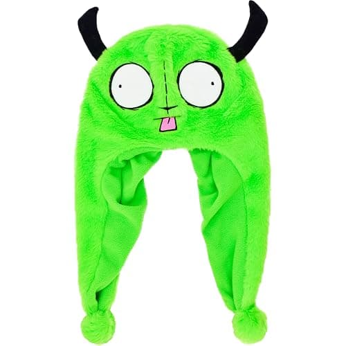 Invader Zim Beanie Hat, Gir Men's Cuffed Peruvian Winter Knit Cap with 3D Horns, Green, One Size - Image 1