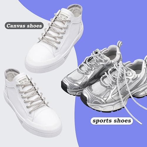 HERSAUL Bling Shoe Laces for Sneakers & Concert Outfits - 2PCS Rhinestone Sparkle Laces, Metallic Glitter Rope for Boots, Hoodies, Rave Costumes, Festival Accessories (47" Length, Silvery) thumbnail 2