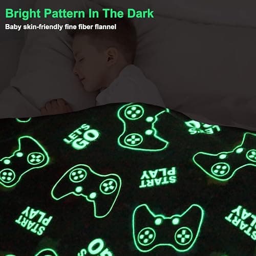 Jekeno Glow in The Dark Gaming Blanket Gamer Game Controller Throw Gift Toys for Kids Boys Teen Son Adults Gamepad Presents Easter Birthday Christmas Bedroom Decor Luminous Blanket Grey 50"x60" thumbnail 4