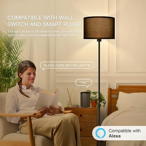 AUQUEE Floor Lamps for Living Room, Modern Standing Lamp, Black Lamp Shades, Foot Switch, Simple Pole Lamps Corner Lamp for Bedroom,Office, Living Room, Den, Bright Reading Floor Lamp(Without Bulb) thumbnail 5