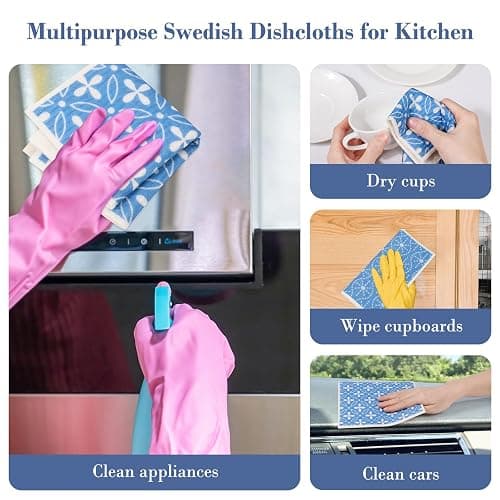Lucomb 8 Pack Swedish Dishcloths for Kitchen, Reusable Dish Cloth Kitchen Towels Absorbent Sponges Fast Drying Swedish Dish Cloth for Washing Dishes Countertops Tables Cleaning thumbnail 7