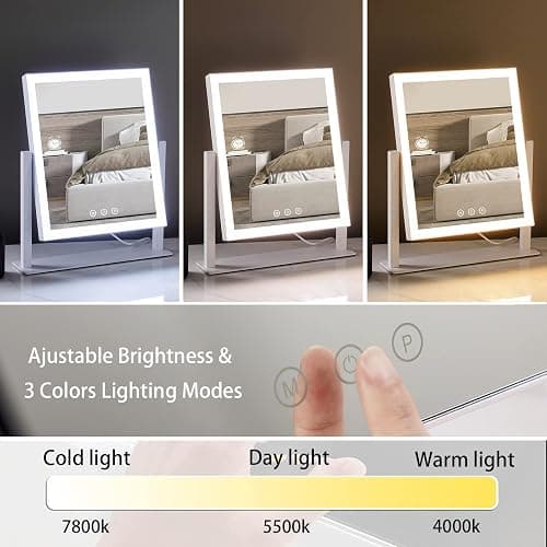 HIEEY Lighted Makeup Mirror, Hollywood Vanity Mirror with Lights, Three Color Lighting Modes, and 5X Magnification Mirror, Smart Touch Control, 360°Rotation (14.1in,White,Gift Box) thumbnail 3