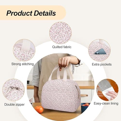 Lunch Box for Women,Cute Lunch Tote Bag,Reusable Insulated Lunch Box,Large Capacity Cooler Bag with Compartments for Work, Picnics or Travelling thumbnail 5