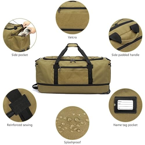 Laripwit Sac de Voyage Pliable à roulettes XXL 130-170L Extensible Sac de Sport avec roulettes 36'' Extra Large Sac à Bagages Souple avec Poignées Multiples, Marron thumbnail 6
