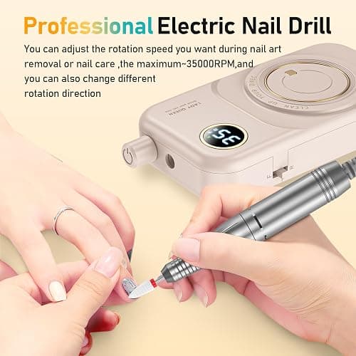 Portable Nail Drill Electric File: 35000RPM Professional Rechargeable Nail E File Machine,for Acrylic Nails Gel Polishing Removing, Cordless Efile with Bits Kit for Manicure Salon Home (Pink) thumbnail 5