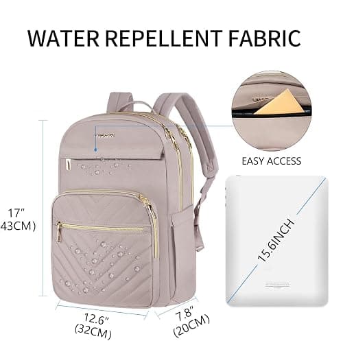 VANKEAN Laptop Backpack for Women,15.6 Inch Laptop Computer Bag Travel Backpack Purse,Waterproof Work Business Backpack College Teacher Bags, Light Dusty Pink thumbnail 2