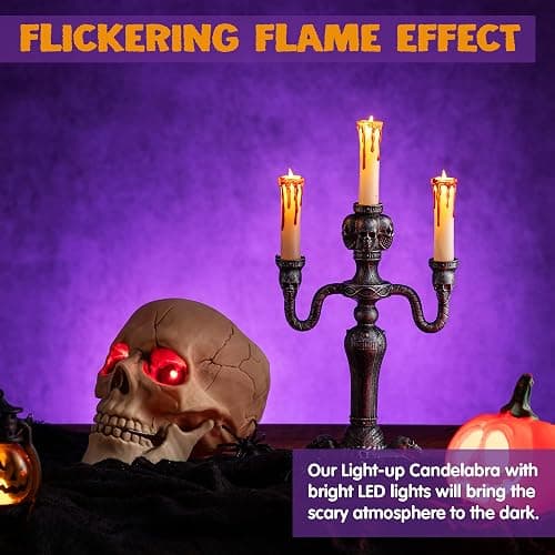 JOYIN 2 Pcs Skull Candelabra Halloween Decorations Indoor LED Lights Flameless Candles Holder, Scary Haunted House Mansion Decor for Table Home Party thumbnail 2
