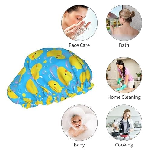 Yellow Rubber Ducks Shower Cap For Women Adjustable Double Waterproof Layers Bathing Shower Hat Hair Protection Reusable Ladies Spa Salon Shower Hat thumbnail 9